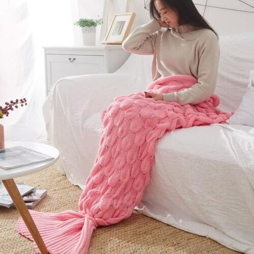 NEW Mermaid Tail Super Soft Adults Kids Air Conditioning Sofa Sleeping Bed Yarn Knitted Handmade Crochet Mermaid Blanket 2 Sizes