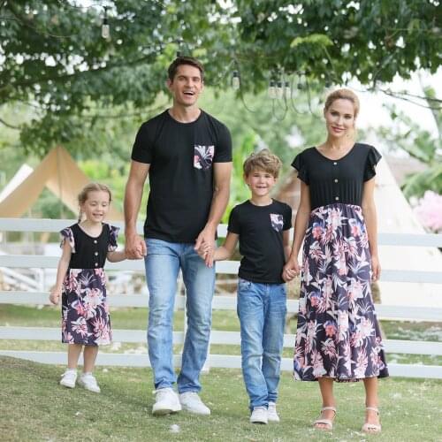Family Matching Clothes 2021 Summer Long Maxi Dresses For Women Mother Daughter Baby Girls Boy Men Dad T shirt Top Mom Me Dress