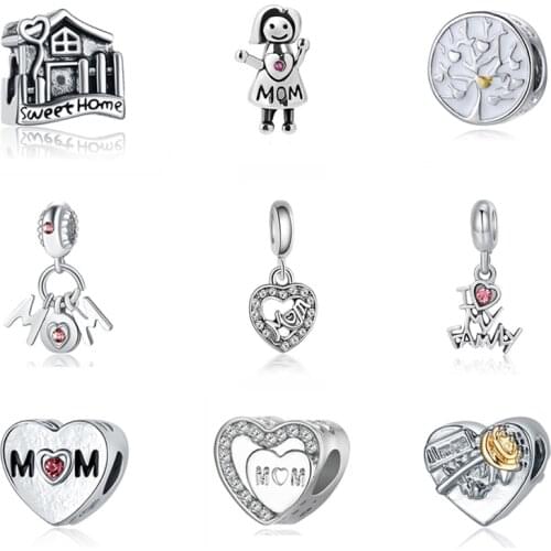Original Charm Beads For Jewelry Making Family Is Forever Charms Love Mom Fit Bracelets Necklace Women DIY Jewelry