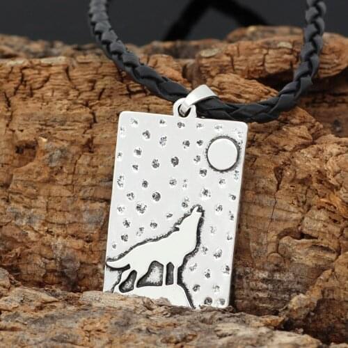 Wolf with sun amulet pendant necklace