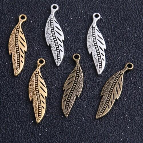 12PCS 9*33mm three Color Metal Small Feathers Charms for Jewelry Making Diy Vintage Feathers Charms