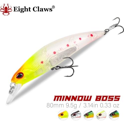 EIGHT CLAWS 80mm 9.5g Slow Sinking Minnow Hard Fishing Lure 80SS Long Shot Jerkbait Wobbler Crankbait Stream Bass Bait
