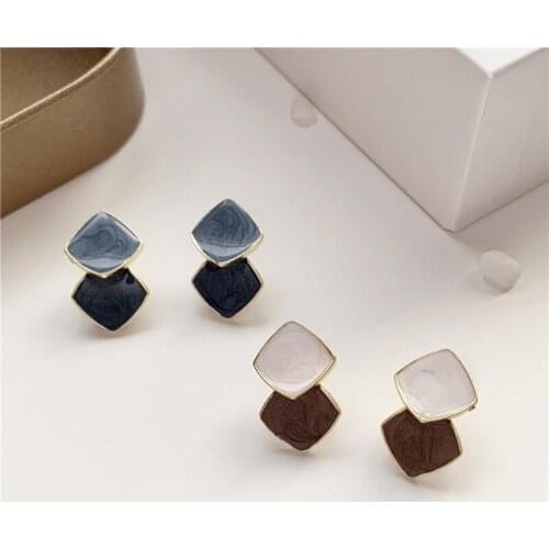 Simple Blue Pattern Square Clip Earring Daily Vintage Multi Charm Earrings Women Jewelry