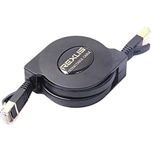 REXLIS Retractable Ultra Flat Gold Plated CAT-7 10 Gigabit RJ45 Ethernet Cable for Modem Router LAN Network, 1.5Meter (5 Ft)