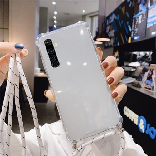 Luxury Lanyard Silicone Phone Case For Realme 7 X7 6 5 5i 3 2 X50 XT X2 X Lite Pro C3 C11 Q Ultra-thin Necklace Rope Cover Coque
