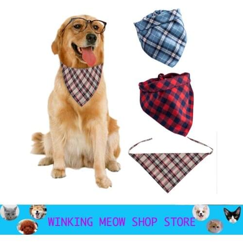 Four Seasons Pets Cat Dog Scarf Double Cotton Saliva Towel Lattice Washable Bow Ties Puppy Large Dog Classic Triangular Type