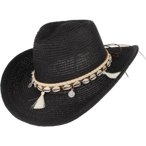 Shell Tassels Cowgirl Summer Hat Straw Hat for Women Men Western Cowboy Hat Lady Trendy Woven Sun Hat Beach Cap