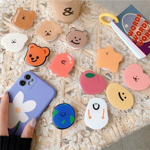 Cute Cartoon Bear Foldable Glue Phone Holder Smartphone Grip Stand for IPhone Samsung Huawei Xiaomi Mobile Bracket Soporte Movil