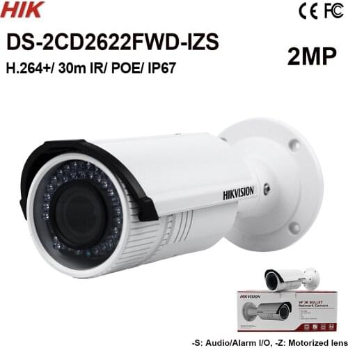 In stock DS-2CD2622FWD-IZS Original Hik 2MP Bullet Camera Motorized Vari-focal Network IPC IR30m Non thermal temperature camera