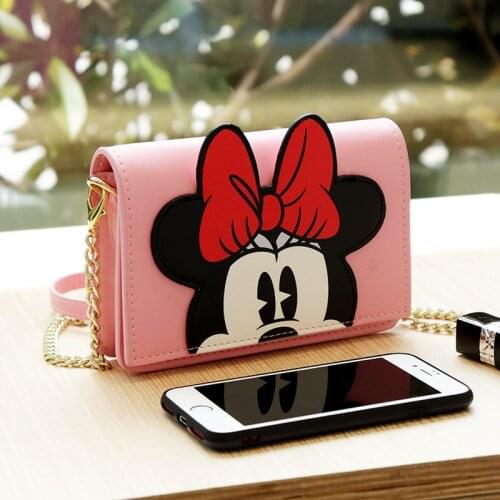 Disney Original Minnie Head Bag Shoulder Bag Cartoon Messenger Bag PU Fashion Lady Women Outdoor Travel Messenger Chain Bag