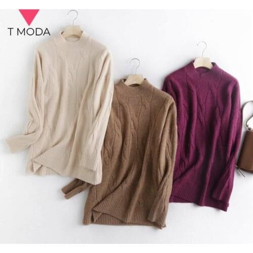 T MODA 2021 Women Autumn Winter Elegant Twist Long Sweater Korean Chic Oversize Loose Pullover O Neck Warm Tops Female Outwear