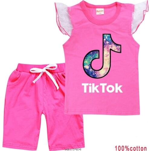 Tik Tok Children Girls Boys Brand Clothing Set Summer Cotton Short-Sleeved T-Shirt Shorts Suit Kids Tracksuit Teenagers 2-16Year