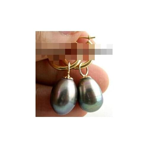 Xiuli 00493 rice peacock black freshwater pearl dangle earring 14KGP