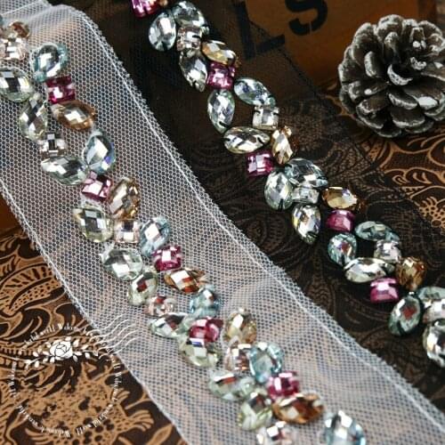 Flash colorful mesh crystal Sewing on Rhinestone 1yard Crystal Glass Strass Crystals Stones For Clothes Crafts Decorations