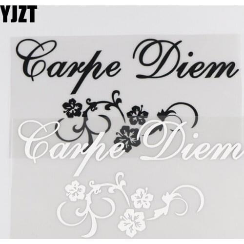 YJZT 18.4×9.5CM Carpe Diem Vinyl Decal Car Sticker Art Fashion Flower Decor Funny Cartoon Black/Silver 4C-0498