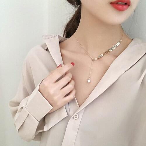 YUN RUO Rose Gold Wheat Ear Pearl Tassel Pendant Necklace Titanium Steel Jewelry Woman Birthday Gift Never Fade Drop Shipping