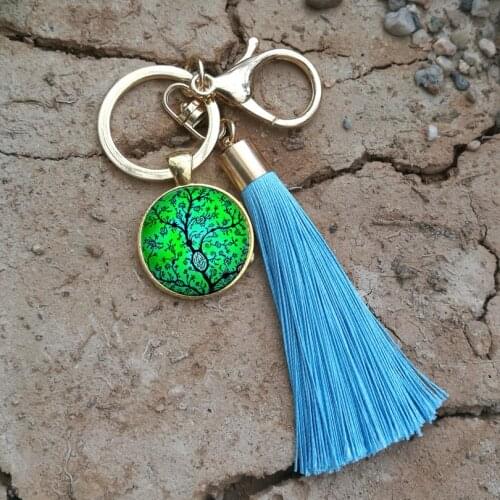 The tree of life Women Bag Tassel Keychain Women pendant Art Tree Car Key chain charm Women Pendant Fringe Key Ring Old Art 05