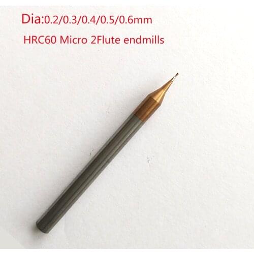 0.2/0.3/0.4/0.5/0.6mm hrc60 2Flute Carbide Micro Flat endmills Spiral Bit Milling CNC Router bits