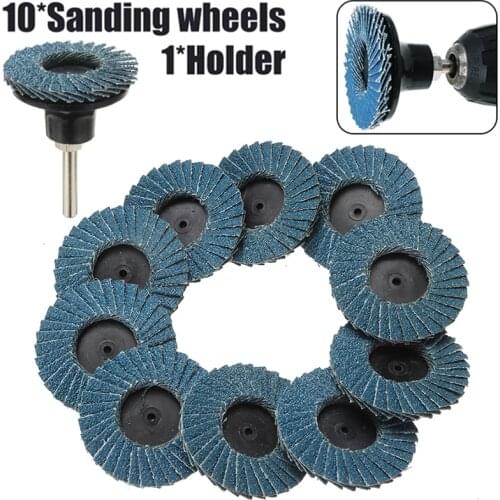 10Pcs Polishing Flat Flap Discs 50mm 2 Inch Sanding Discs 60 Grit Grinding Wheels For Angle Grinder Abrasive Tools + 6mm Holder