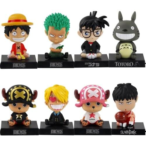 12-13cm Anime Luffy Sanji Chopper Zoro Totoro Car Decorati2on Shaking Head Phone Holder Bracket Action Figure Toy Model Dolll