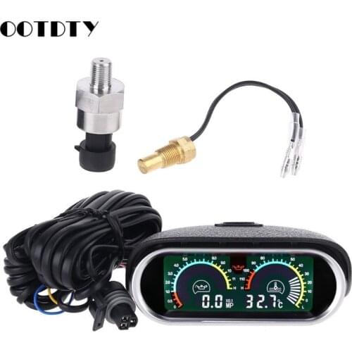 2 Functions 12v/24v Universal Truck Car Oil Pressure Gauge + Water Temperature Gauge Set Meter 10mm M10 1/8 NPT Sensor