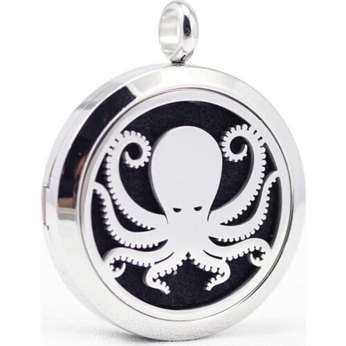 30mm stainless steel octopus design aromatherapy aroma essential oil diffuser necklace