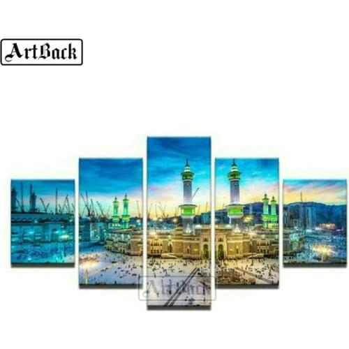 5 fights painting mosque 5d diy diamond painting islamic castle full square 3d diamond embroidery muslim gods holy month gift