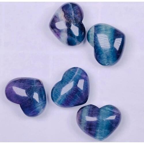 5Pcs Natural Rainbow Fluorite Quartz Stone Heart Shaped Healing Crystal Healing Decor Gift