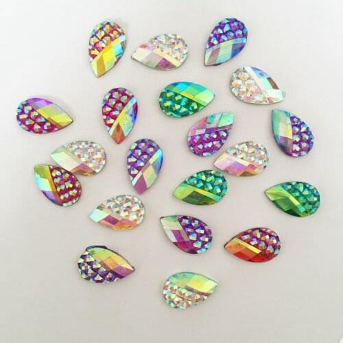 50PCS 8mm*13mm AB Resin Teardrop Flatback Rhinestone Wedding decoration U pick C98