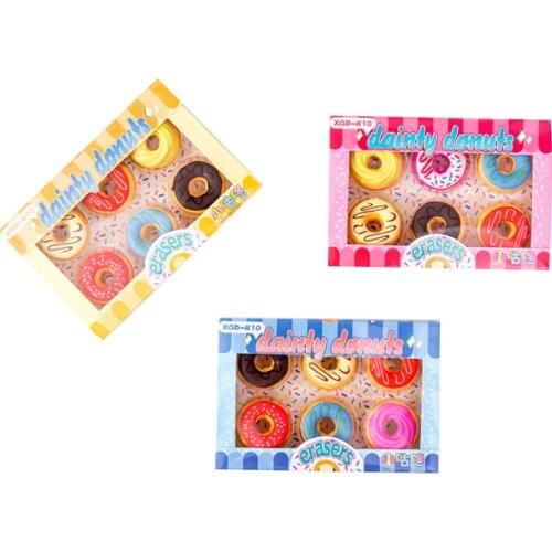 6pcs Colorful donut eraser set children eraser student gifts festival gifts office Office supplies 3 styles random design