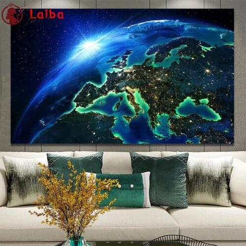 DIY Diamond Painting Modern art, night view of space earth Diamond Mosaic Full Drill Square round Cross Stitch Handmade Hobby