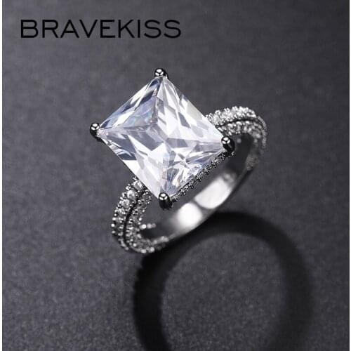 BRAVEKISS Luxury Clear Prong Setting Square Wedding Rings Cubic Zirconia Engagement Love Ring for Women Accessories BUR0575A