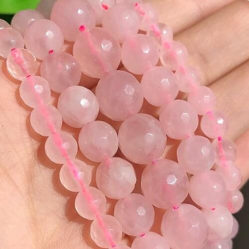 4/6/8/10/12mm Natural Stone Rose Quartz Beads Faceted Crafts Jewelry Round Loose Beads for Jewelry Making Accessories
