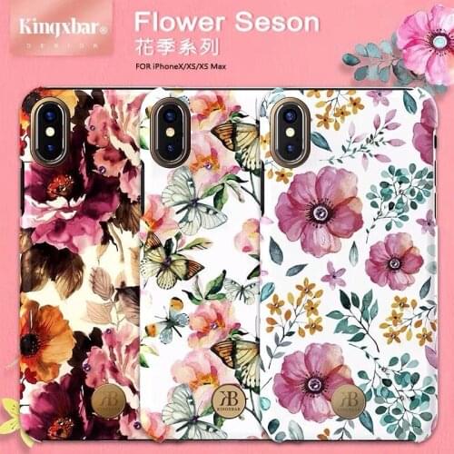 KINGXBAR Bling Flower Crystal Case For iPhone XS XS Max X 10 Luxury Diamond Hard Back Phone Cover Coque For Women Shockproof