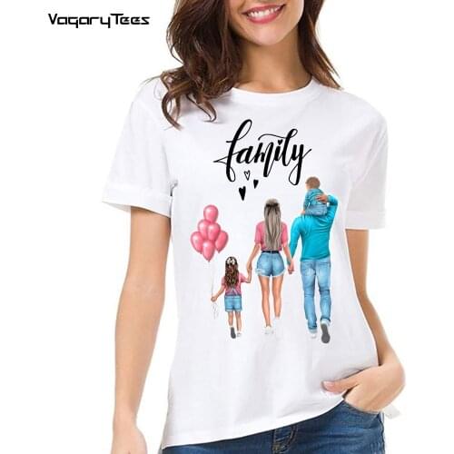 Summer women Short Sleeve Family clipart mom dad daughter son gifts Print women tshirt Cute Casual Harajuku girl White Top Tees