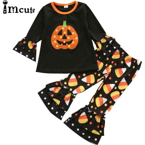 Imcute 2020 Newest Toddler Baby Girl Clothes Halloween Pumpkin Print Long Sleeve T-Shirt Tops Harem Pants 2Pcs Outfits Set
