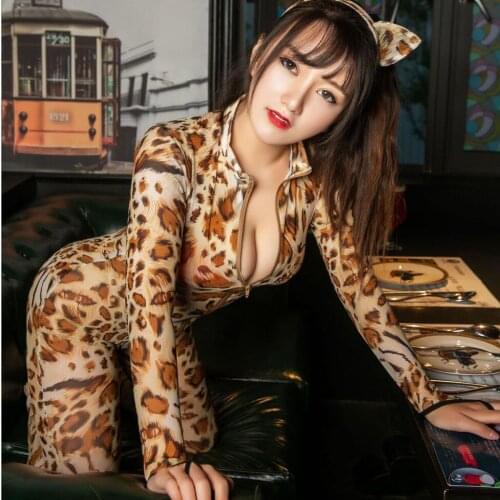 Temptation long conjoined fire leopard double-ended zipper open files gauze wild interest my pajamas