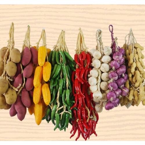 Artificial Vegetables Model Fake Garlic Corn Fishes Hanging String Kitchen Festival Decor Photography Props
