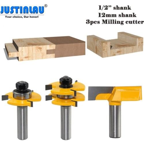 JUSTINLAU 3piece Set 3-tooth T Type Wood Milling Cutter Carbide Milling Cutters for Metal Woodworking Tools Tool Metal Milling