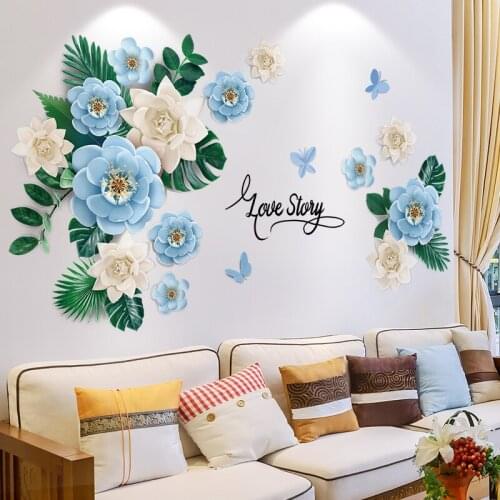 Creative 3D Romantic Flowers Wall Stickers Living Room Sofa TV Backdrop Room Decor Decal Warm Bedroom Self Adhesive Art Mural