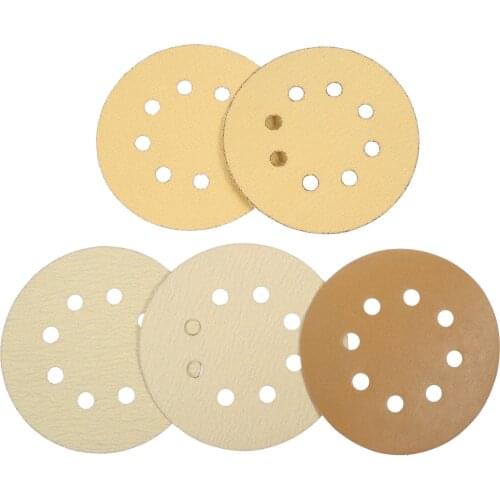 10pcs Round Sand Paper Golden Adhesion 8-holes 125mm/5inch Grit Sanding Disc 60/80/120/150/220 Buffing Sheet Sander Polishing