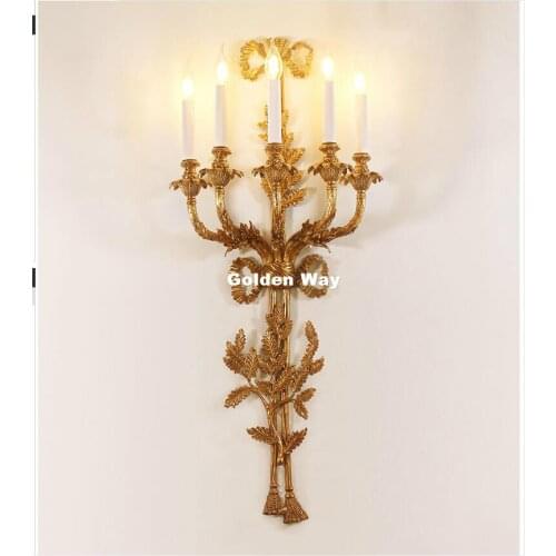 Copper Wall Sconce Bronze Candle Wall Light Surface Mounted Wall Lamp W44cm H110cm 5L for Bedroom Lights Sconce Home Decoration
