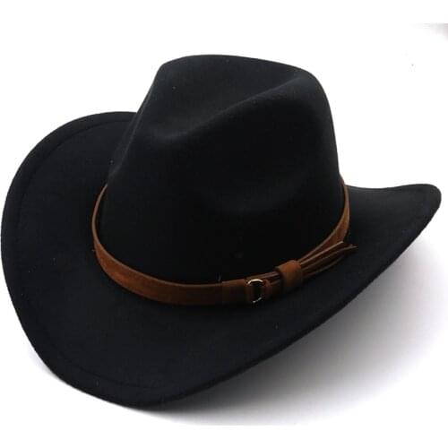 Fashion Men Women Western Cowboy Hat With Cow Head Band Wide Brim Hat Pop Jazz Hat Winter Wool Hat Size 56-58CM