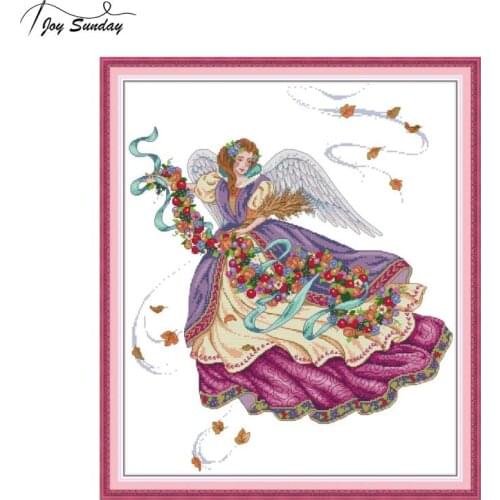 Joy Sunday Purple Angel Stamped Cross Stitch Embroidery Kit DMC Cross Stitching Threads Aida Printed Canvas DIY Hand Needlework