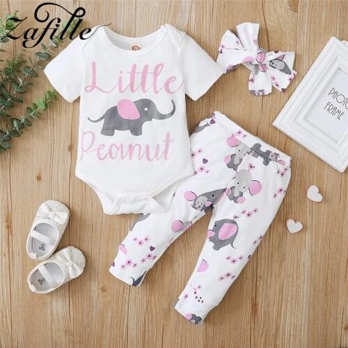ZAFILLE Baby Twins Outfits Cartoon Elephants Baby Girl Romper Set Cute Clothes Baby Girl Clothes Set Summer Costume For Babies