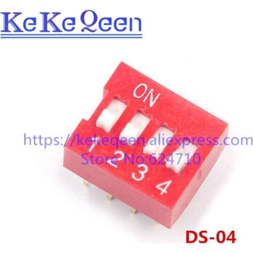 100PCS NEW DS-04P Direct dial 4 bit 8pins code switch DIP switch Red color DS04P DS-4P 2.54MM Coding ON/OFF Switch