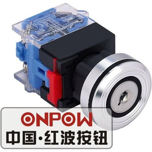 ONPOW 30mm 1NO1NC/2NO2NC Maintain/Return Two/Three position Plastic Key Lock Switch with two keys (LAS0-K30-YA)