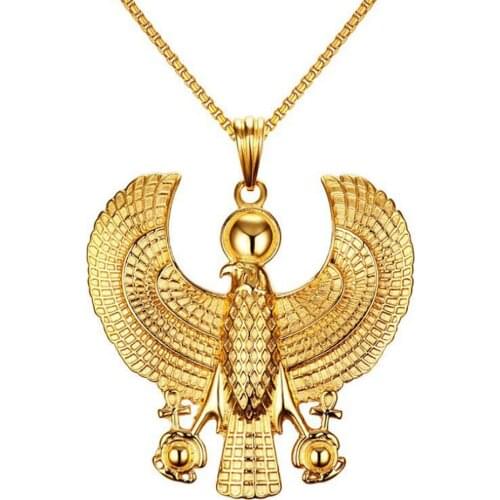 Stainless Steel Religious Horus Egypt Eagle Flying Ankh Cross Pendant Necklace Jewelry Gift For Him with Chain