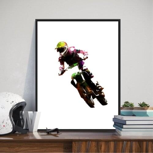 Motocross Racing Poster Prints Abstract Polygonal Motorcycle Illustration Canvas Painting Boys Room Home Wall Art Picture Decor