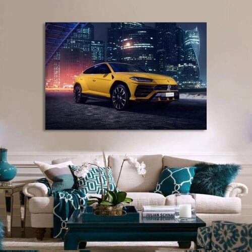 Supercar Posters Urus Yellow Building lights Canvas Painting Modern Wall Art Picture Poster and Prints for Living Room Decor